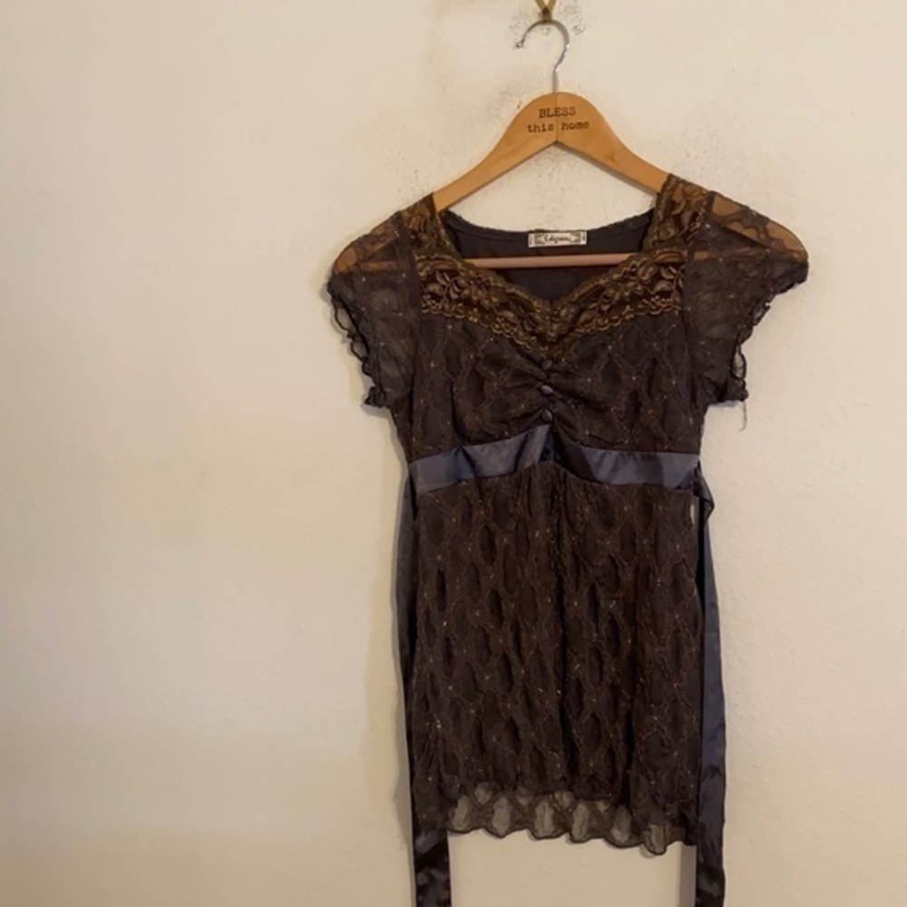 6 DEGREES BLACK/PURPLE SHORT SLEEVE BLOUSE MEDIUM